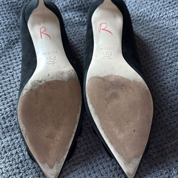 Alomore Black‎ Suede Rhinestone Bow Flats 7.5 Pointed Toe Leather Sole heels - Picture 7 of 11